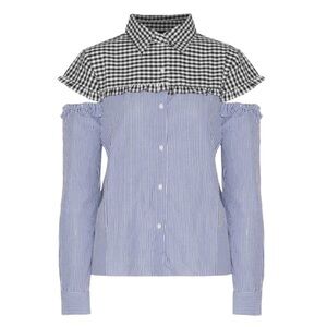 Marvin W118 By Walter Baker Cutout Checked And Striped Cotton Top